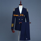 Men's Airline Pilot Captain Suit Aviator Uniform Jacket Suit Party Show Costume 