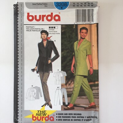 Burda 3208 Long Line Taschen Jacke gerade Hose Damen neu ungeschnittenes Muster 