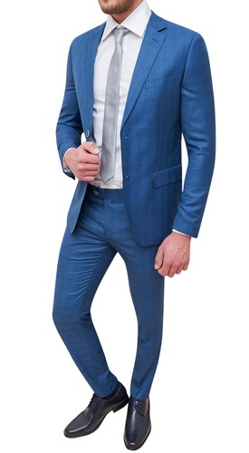 COMPLETO ABITO UOMO SARTORIALE BLU CHIARO QUADRI ELEGANTE SLIM FIT 48 50 52  54 | eBay