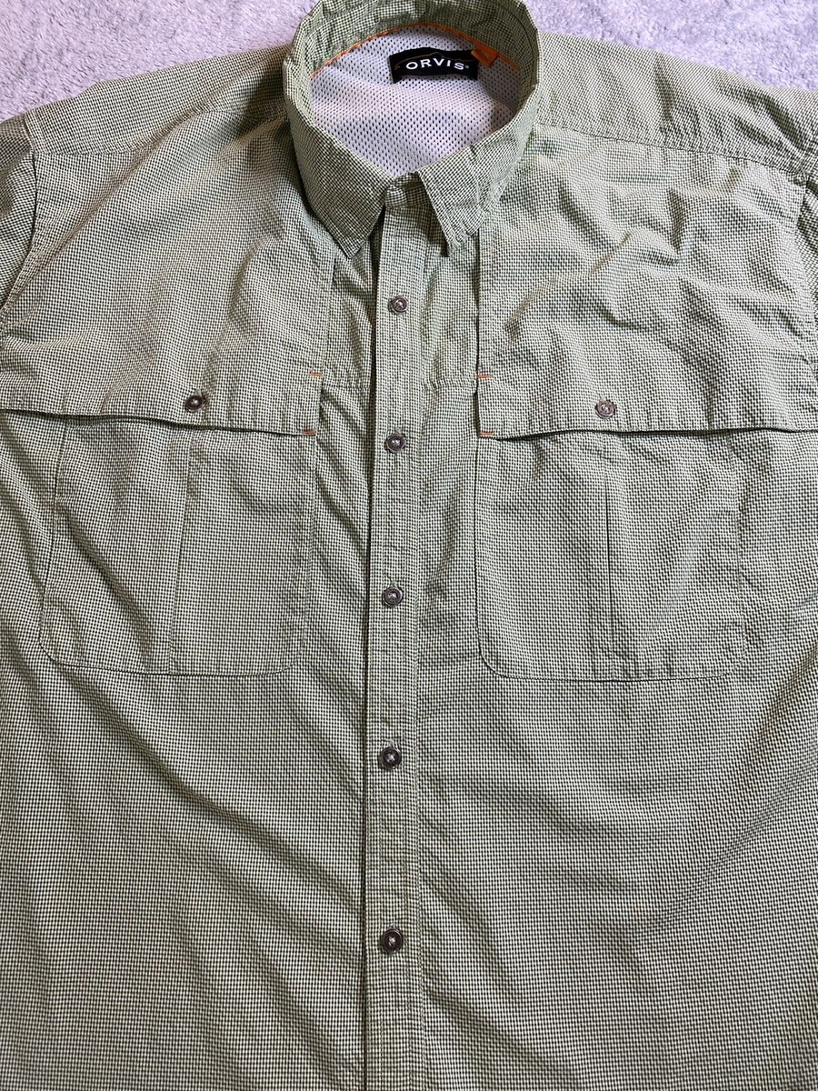Orvis Mens Fishing Shirt Green Short Sleeve 2XL Vented RN 70534