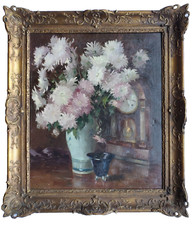 Gemälde Öl Münchner Schule Stillleben Blumen Astern Hans Mathis Signiert