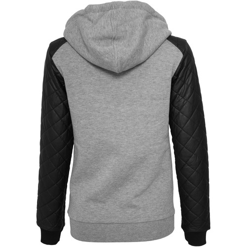 Urban Classics Ladies Diamond Synthetic Leather Sleeve Zip Hoody Kapuzenjacke - Picture 2 of 24