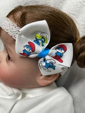 Smurfs 2” Infant Hair Bow headband , Smurf Smurfette HairBow headband , Smurf