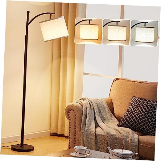 Modern Beige & Black LED Floor Lamp with 3 Color Temperatures for Living Room-image