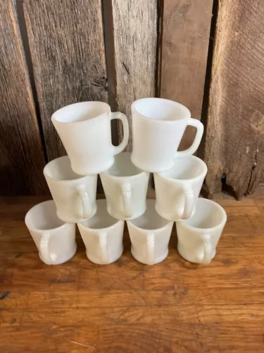 Set Of 9 Vintage, Anchor Fire King Milk Glass Coffee Mug/cup