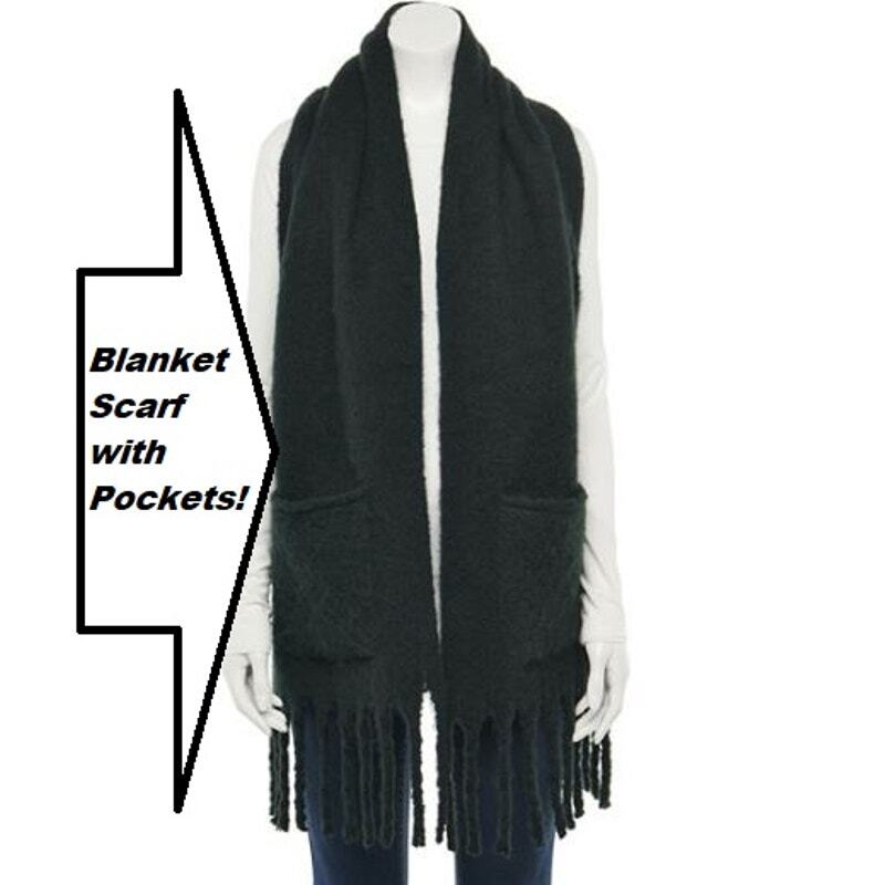 Blanket SCARF w/ Pockets Brushed Wooly Heavy Black Fringe Lauren Conrad NEW