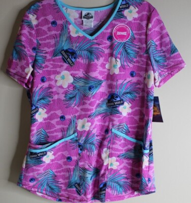 Scrubstar Women's Jurassic World ''Dino Skin'' V-Neck Print Scrub Top Small