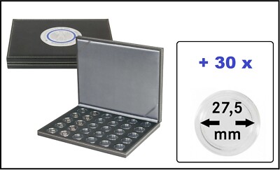 Lindner Münzkassette NERA M BLACK SAMT für 30x 5 Euro + 30 Münzkapseln 27,5 mm