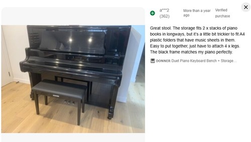 DONNER Duet Piano Keyboard Bench With Storage Bookcase Solid Wooden - Picture 11 of 11