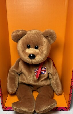 1997 Ty Britannia the Bear Beanie Baby Embroidered Great Britain Flag