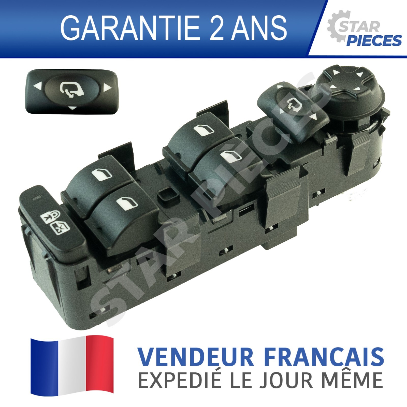 Commande lève-vitre avant gauche pour C4 II et 3008 commande électrique noire