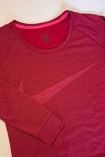 Nike Dri Fit Sz S Cranberry Long Sleeve Womens Sweatshirt Athleisure Workout Fun