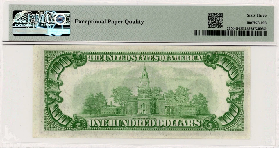 1928-CHICAGO $100 Federal Reserve Note-Fr.2150-G PMG 63 EPQ-Gold Clause-Classic! - Image 2 of 2