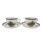 Spode Christmas Tree Tea Cups Saucers Set of 2 Vintage England Holiday Table