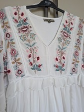  Biba Dress half Sleeve Boho White/Ivory Embroidered Floral 14 BIBA floral dress