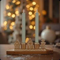 Clayre & Eef KerzenstäNder Stabkerzen LebkuchenhäUser Tanne Weihnachten Advent