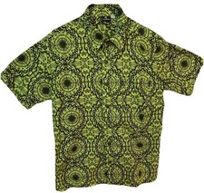 Tribal Original Shirt Men's L Green Geometric Pattern Button Up Retro Pattern