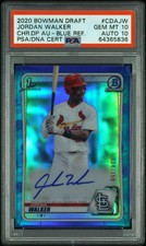 PSA 10/10 JORDAN WALKER AUTO 1st 2020 Bowman Chrome BLUE REFRACTOR/150 GEM MINT