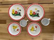 Two Sets VTG Selandia Designs Plate Bowl Cup Set ABC  Bears at Play Wong 1985