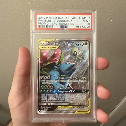 Pokemon SM Black Star Promo 167 Celebi & Venusaur GX Alt Art PSA 9 MINT Tag Team
