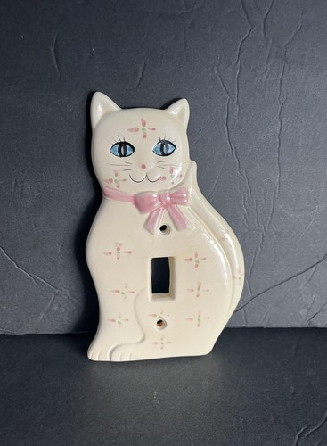 Vintage 1989 Chadwick Miller Ceramic Hand Painted Cat Light Switch Plate Cover
