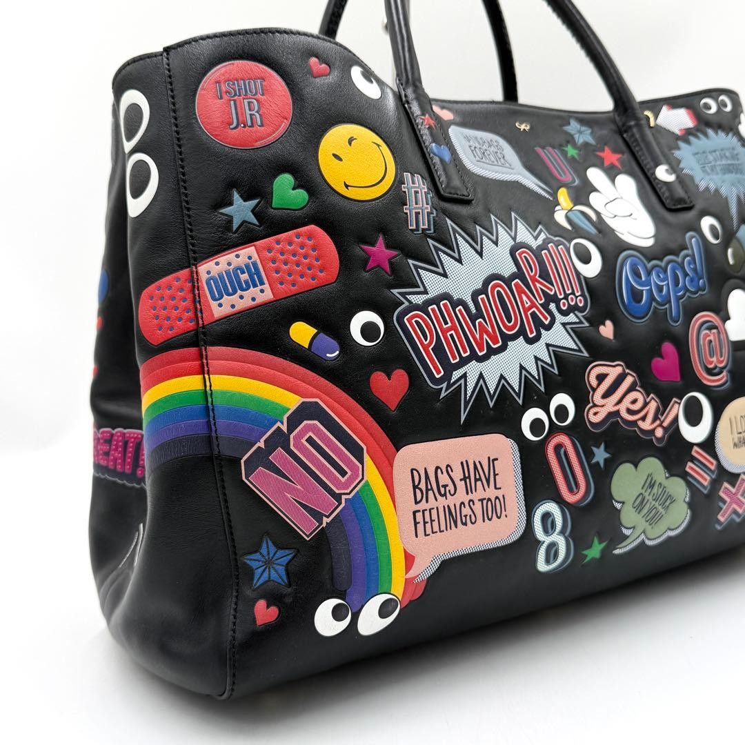 アニヤハインドマーチ Ebury satchel wink ショルダーバッグ Anya Hindmarch Ebury All Over Wink Stickers Leather Women Used