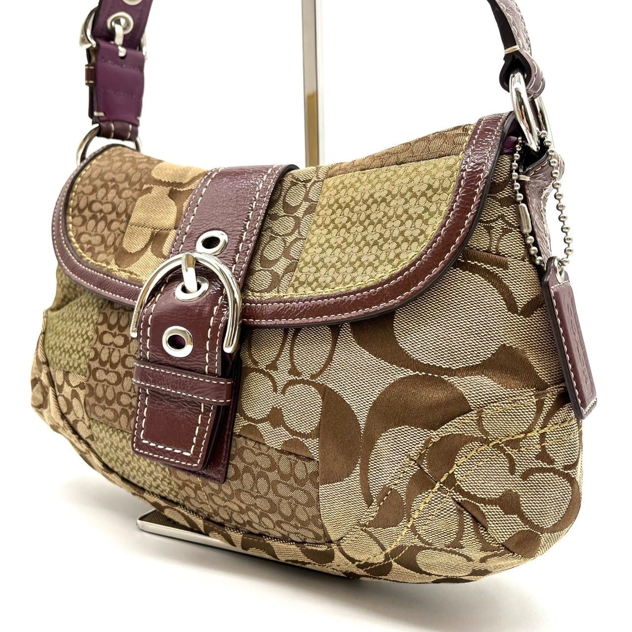 Good condition COACH Y2K patchwork brown beige si… - image 1