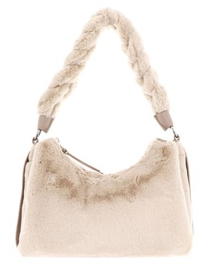 COCCINELLE Boheme Synthetic Fur Shoulder Bag Schultertasche Natural / Rosette