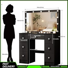Large Black Vanity Desk 11 LED Mirror 3 Modes 7 Drawers Makeup Dressing Table