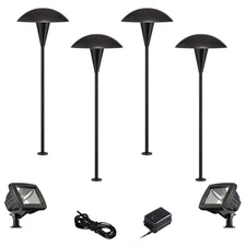 Mushroom Black 8-Piece LED Path and Flood Light Set