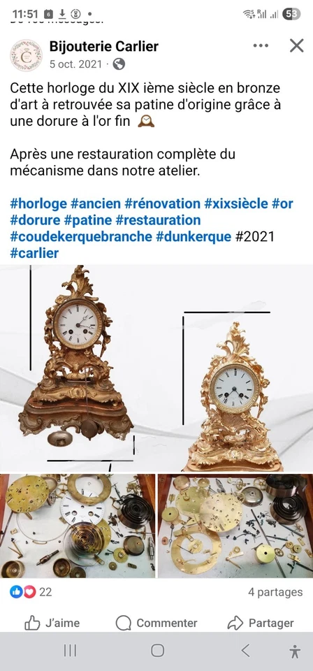 Pendule rocaille de cheminée style Louis XV entièrement rénovée. - Photo 3/4