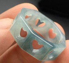 Video Certified Green A Jadeite Jade Love Heart Circle Ring NO. 8.75  419535