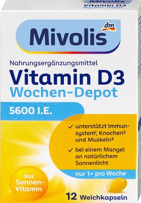 Vitamin D3 5600 I.E. - Wochen-Depot Weichkapseln 12 St. - Nahrungsergänzungsmitt