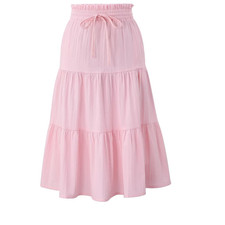 Girls' Tiered Midi Skirt with Drawstring Waist Pockets, Flowy Ruffle Hem Skirt