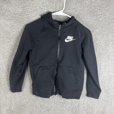 Nike Hoodie Youth Medium Black Full Zip Fleece Swoosh Logo Sweatshirt