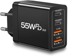 European USB C Charger, 55W European Travel Plug Adapter 4-Port USB C Fast Charg