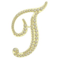 Letter Brooch Pins, Pearl Initial Alphabet T Letter Lapel Badges Pin