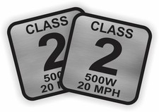 Pair - 2 Square Class 2 E-bike Silver Stickers Electric Bike Decals 500w 20 Mph