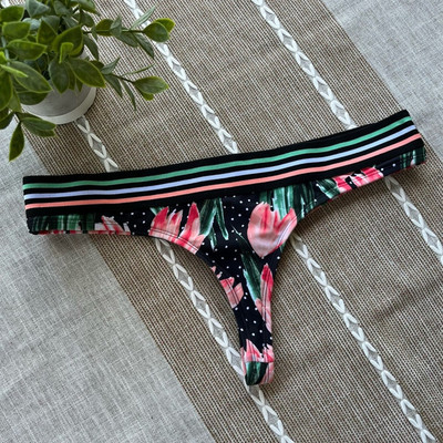 Eidon Kali Thong Bikini Bottom Black Nirvana Floral Print