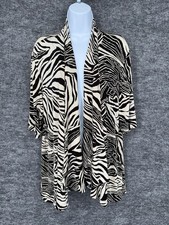 Chicos Travelers Jacket Womens 3 Black Zebra Animal Print Kimono Open Front