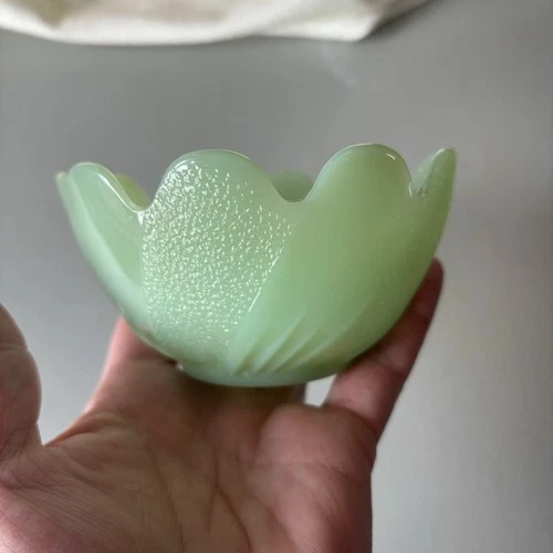 VTG Jadeite Fire-King Lotus Blossom Leaf Dessert Cup Bowl 1950s.
