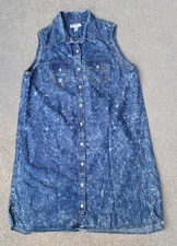 J For Justify Women's Acid Washed Denim Look Dress Pearl Snaps Blue Sz Small