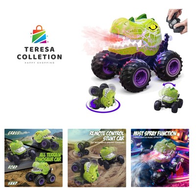 Dinosaur Remote Control Car, 360° Rotating RC Stunt Car Dinosaur Monster Truc...