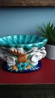 Vintage Chinese Majolica Bowl With Two-headed Elephant Trunk Is Up For Good Luck