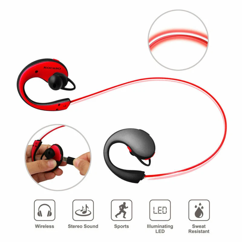 Universal Wireless LED Neckband Sport Headset Stereo Music Earphone Headphone US - Image 4 of 4