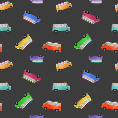 Nutex Stoff - Retro Camper Vans auf schwarz - Patchwork Quilten Schneiderei