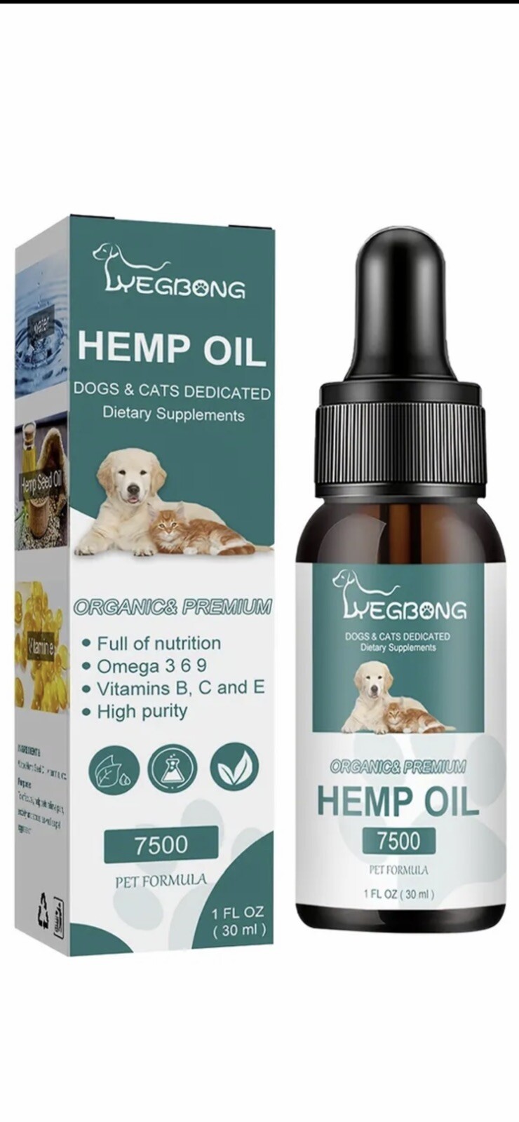 2Pack/Hemp Oil For Pets/Organic/Premium/Omega 3,6,9/Vitamins B,C And E/2 Pack