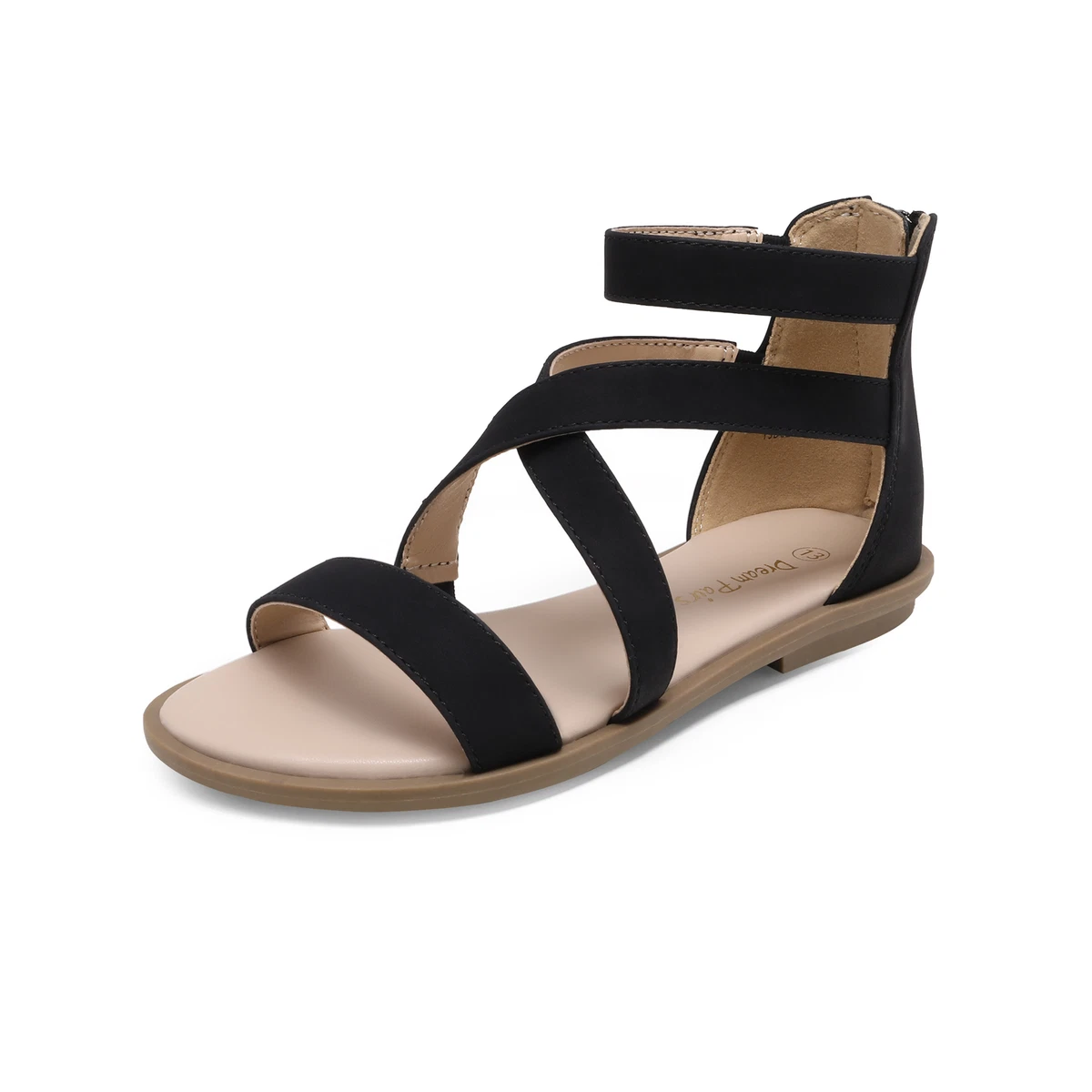Dream Pairs Kids Girls Flats Sandals School Back Zipper Ankle Strappy Sandals