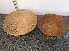 2x Vintage 1970s Wicker Fruit Baskets, Retro, Home Display, Craft Storage