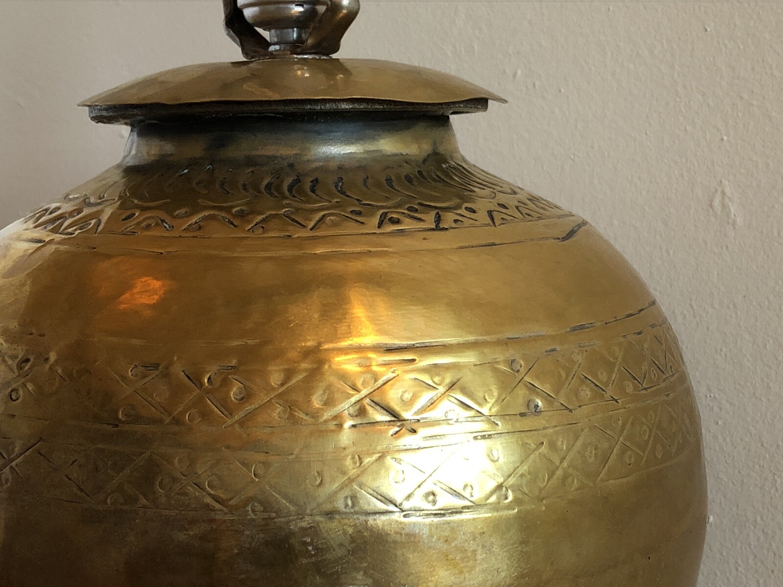 hammered brass table lamp Made In India Sphere Round Rustic Ethnic Handmade eBay